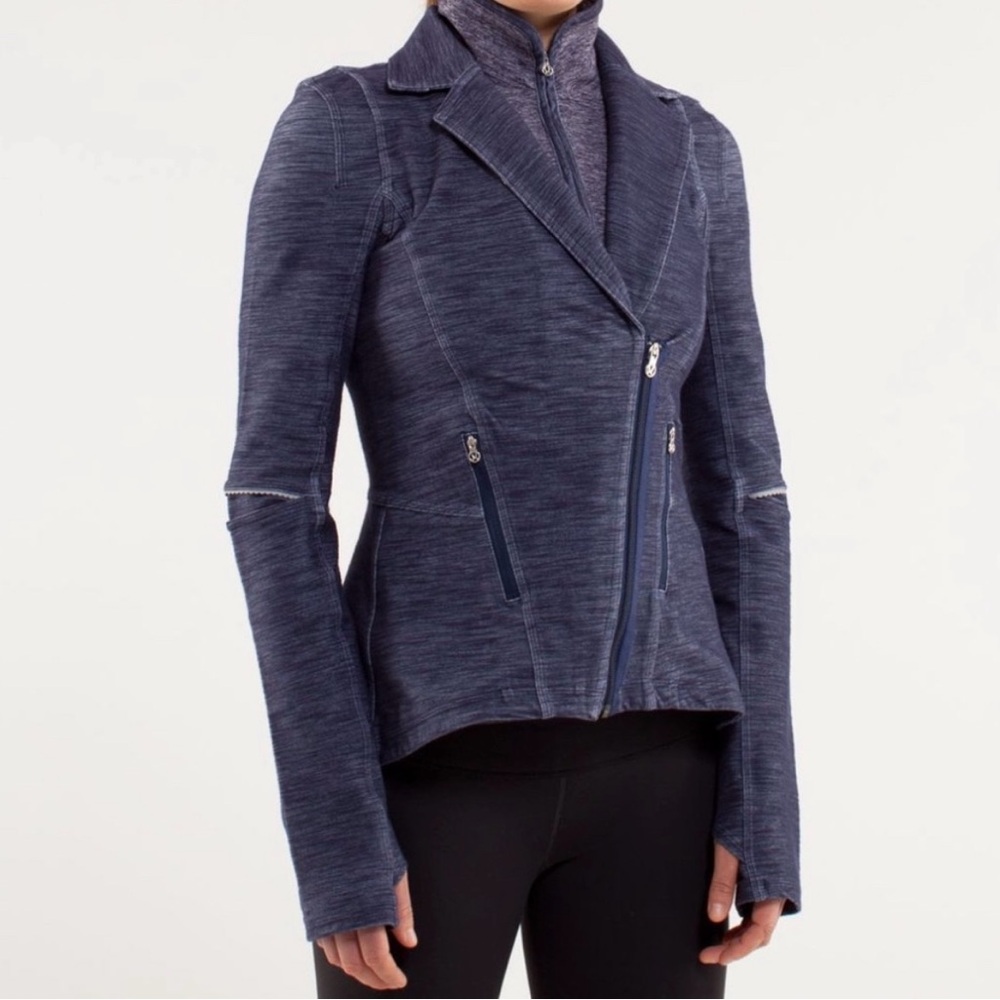 Lululemon Ride On Blazer Heathered Blue Indigo Jacket 6 Zip Up Pockets Womens